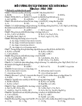 Đề cương ôn tập thi học kì I môn Hóa 9 năm học 2014 - 2015